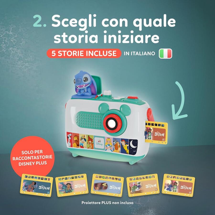 Clementoni Disney Baby Ricarica Stitch Proiettore Raccontastorie Plus, Storyteller Bambini 2+ Anni, 5 Storie Raccontate e Proiettate, Gioco Elettronico Parlante Portatile, Lingua Italiana, 17584