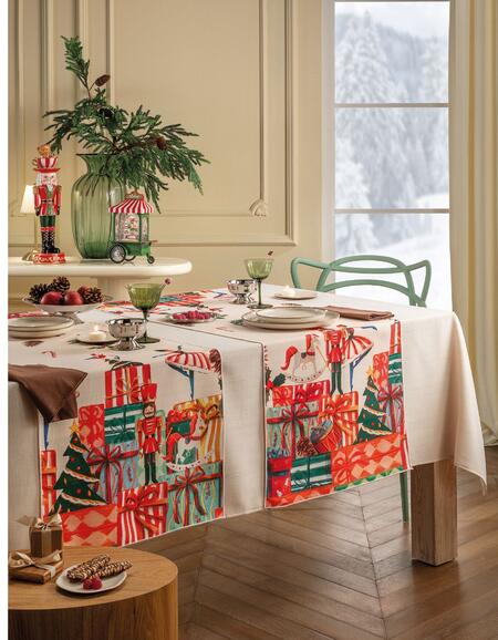 L'Oca Nera Runner Tavola delle Feste Pacchi Regalo — Natalizio in Poliestere Idrorepellente, 155x50 cm