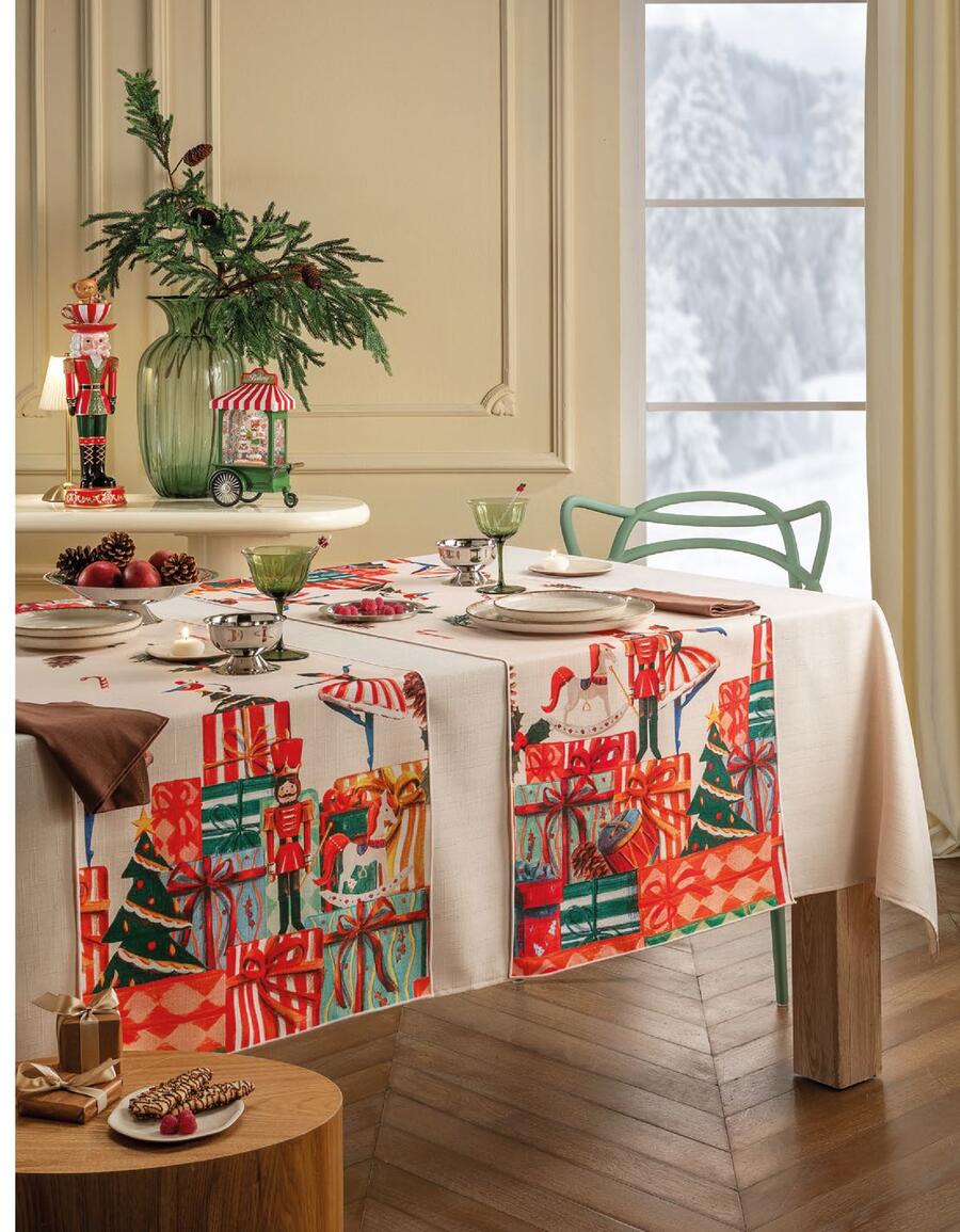 L'Oca Nera Runner Tavola delle Feste Pacchi Regalo — Natalizio in Poliestere Idrorepellente, 155x50 cm