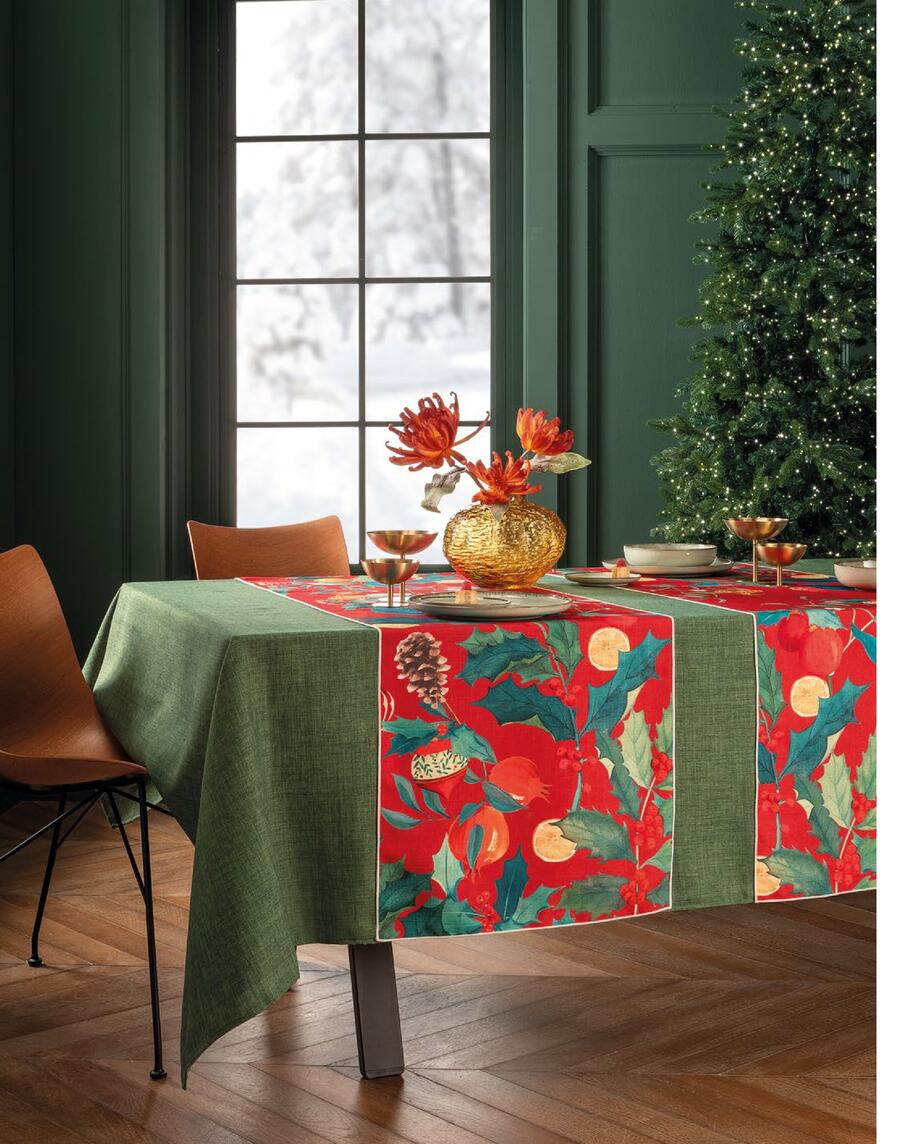 L'Oca Nera Runner Tavola delle Feste Bouquet — Natalizio in Poliestere Idrorepellente, 155x50 cm