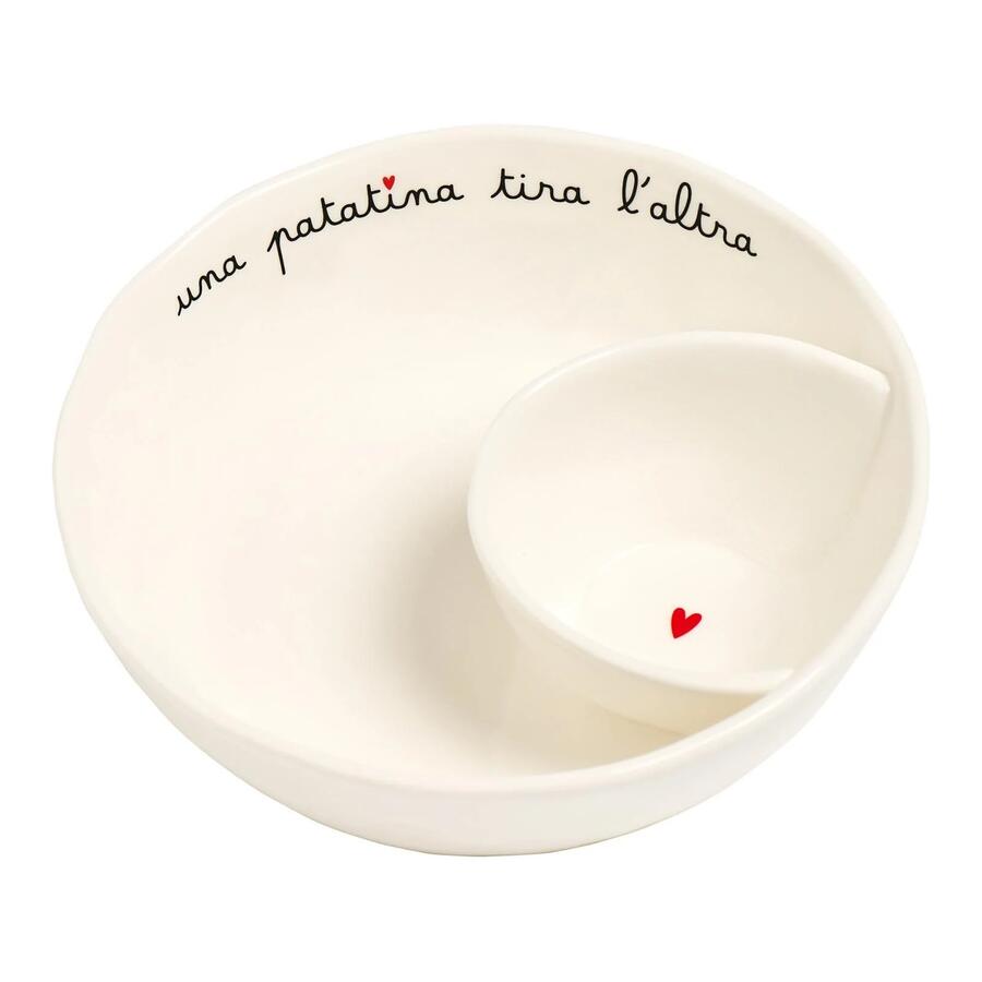 Simple Day Coppa Aperitivo "Una Patatina Tira l'Altra" — Gres con Scomparto, Ø20x6 cm