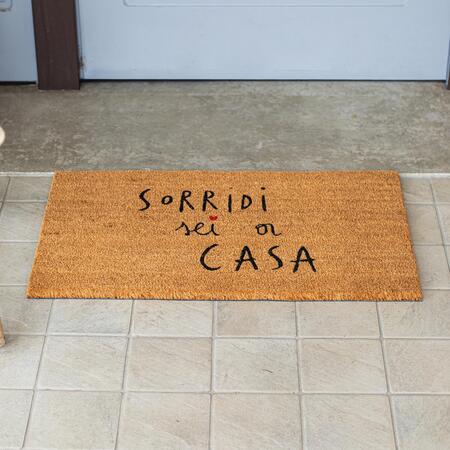 Simple Day Zerbino "Sorridi, Sei a Casa" — Fibra di Cocco Naturale e Gomma, 45x75 cm