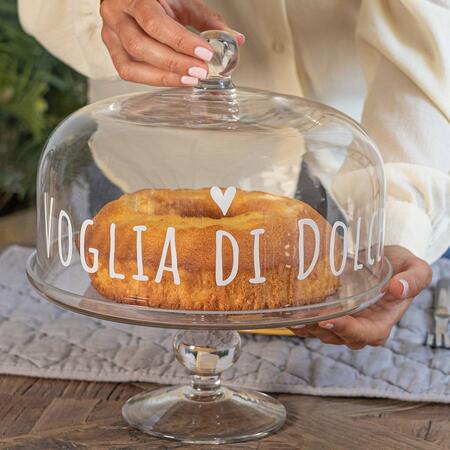 Simple Day Set Alzata + Campana "Voglia di Dolce" — Vetro Soffiato, Ø30x11 cm + Ø28,5x13 cm