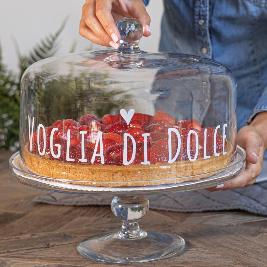 Simple Day Set Alzata + Campana "Voglia di Dolce" — Vetro Soffiato, Ø30x11 cm + Ø28,5x13 cm