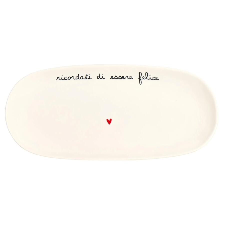 Simple Day Piatto Ovale da Portata "Ricordati Di Essere Felice" — Gres, 34,2x16 cm