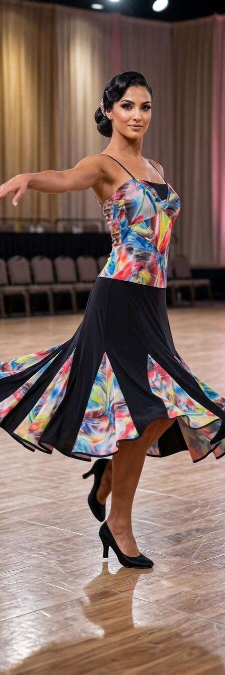 Abito in tulle fantasia e maglina con finale a ruota 4-0170