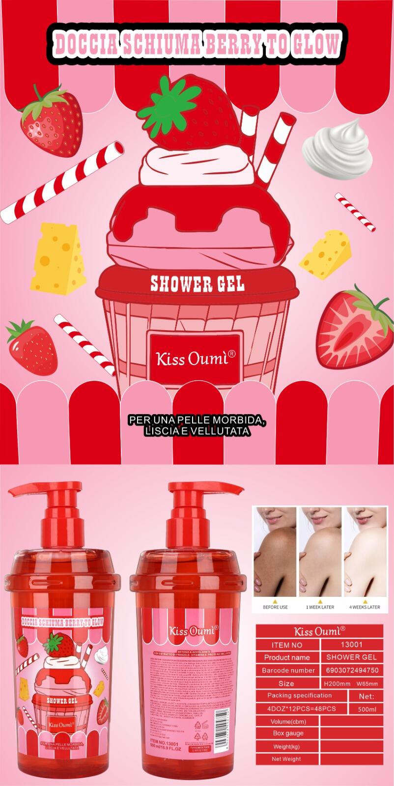 Kiss Oumi Bagnoschiuma Berry to Glow da 500 ml [Conf. da 12 pezzi]
