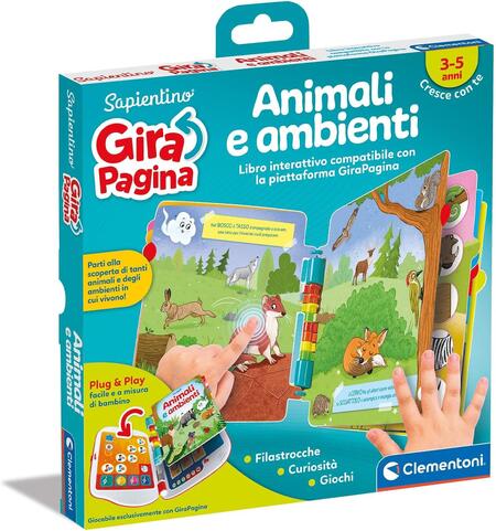 Clementoni - 16643 - Sapientino - Girapagina, Animali E Ambienti - Libro Educativo Ed Interattivo per Stimolare L'Interesse alla Lettura, per Bambini 3-5 Anni (Gioco in Italiano)