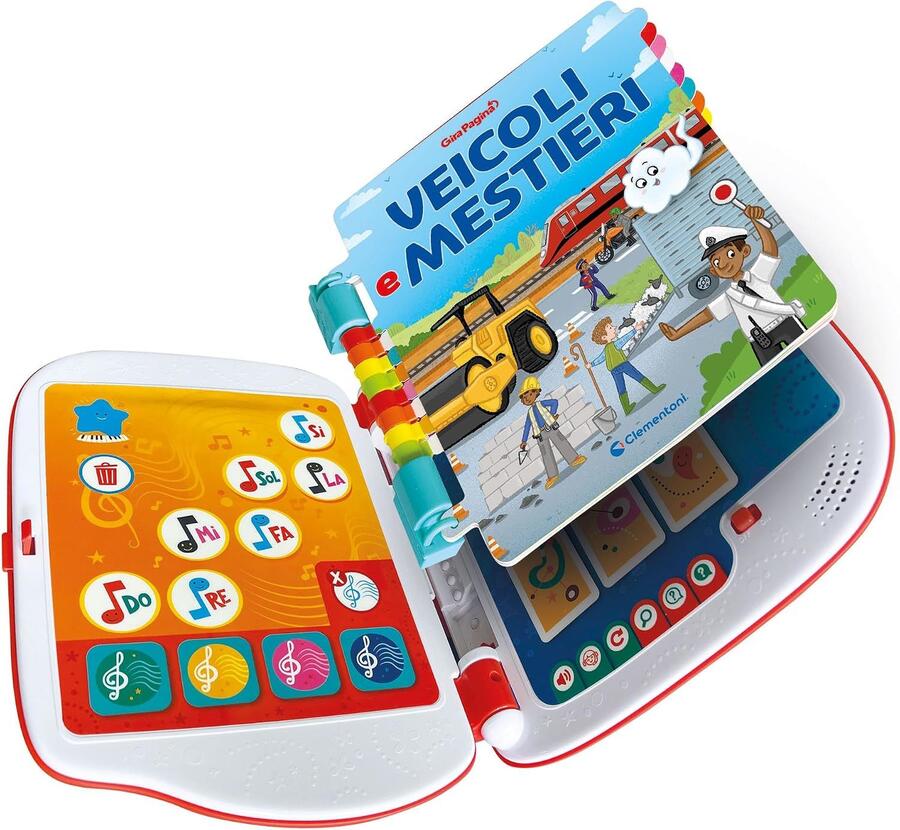 Clementoni - 16646 - Sapientino - Girapagina, Veicoli E Mestieri - Libro Educativo Ed Interattivo per Stimolare L'Interesse alla Lettura, per Bambini dai 2 Anni (Gioco in Italiano)