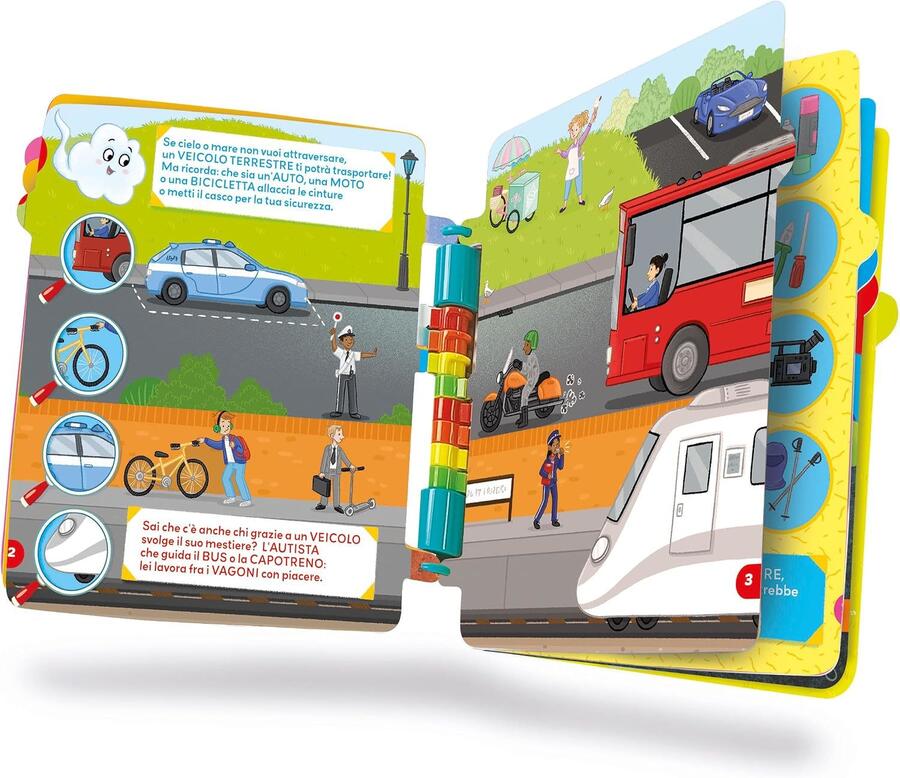 Clementoni - 16646 - Sapientino - Girapagina, Veicoli E Mestieri - Libro Educativo Ed Interattivo per Stimolare L'Interesse alla Lettura, per Bambini dai 2 Anni (Gioco in Italiano)