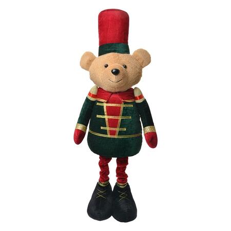 Clayre & Eef Statuina Orsetto Soldatino di Natale in Velluto, Verde e Rosso, 58 cm