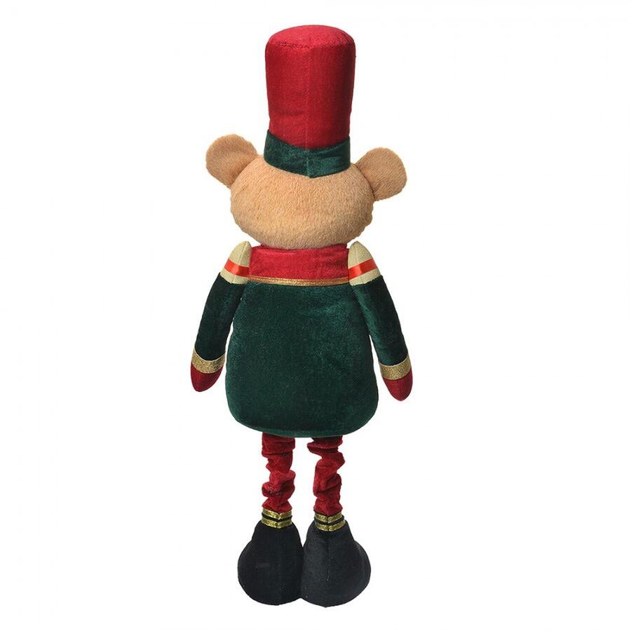Clayre & Eef Statuina Orsetto Soldatino di Natale in Velluto, Verde e Rosso, 58 cm