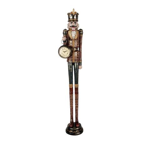 Clayre & Eef Statuina Schiaccianoci con Orologio in Poliresina, Rosso e Oro, 66 cm