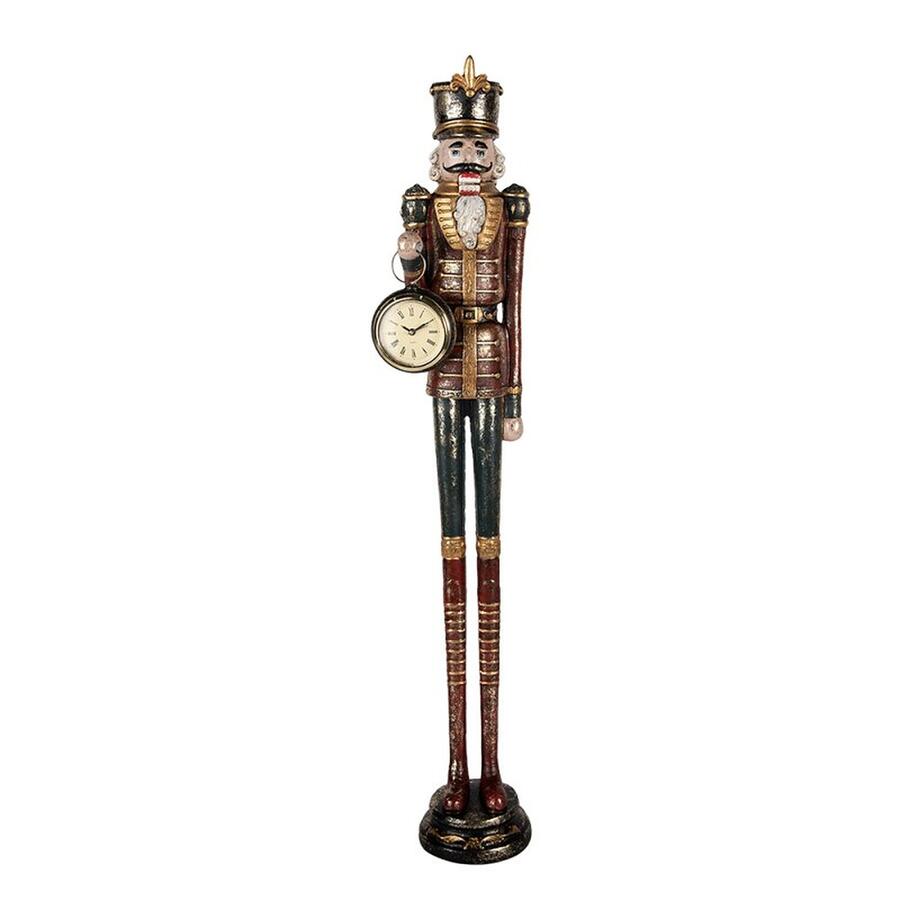 Clayre & Eef Statuina Schiaccianoci con Orologio in Poliresina, Rosso e Oro, 66 cm