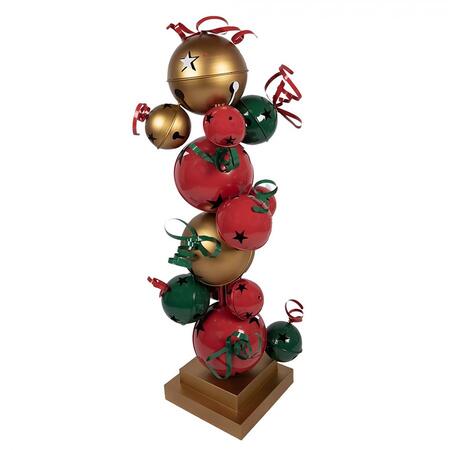 Clayre & Eef Statuetta Decorativa Totem di Campanelli, Rosso e Verde, 120 cm