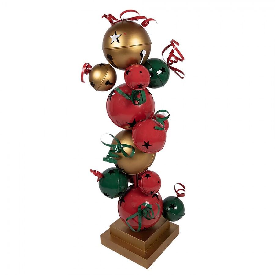 Clayre & Eef Statuetta Decorativa Totem di Campanelli, Rosso e Verde, 120 cm