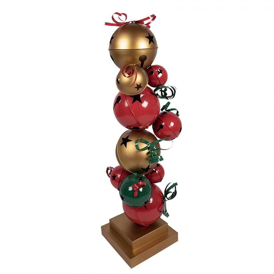 Clayre & Eef Statuetta Decorativa Totem di Campanelli, Rosso e Verde, 120 cm