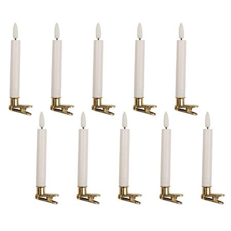 Clayre & Eef Set 10 Candele da Cena a LED con Clip, Bianco Effetto Cera, 14 cm