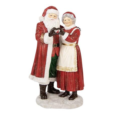 Clayre & Eef Statuetta Decorativa Babbo Natale e Signora, Rosso, 23 cm
