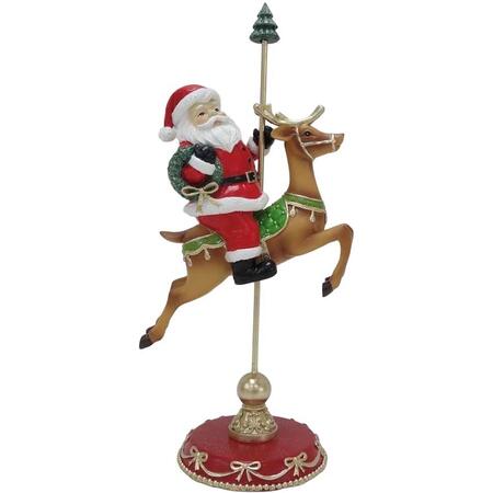 Clayre & Eef Decorazione Natalizia Babbo Natale su Renna, Rosso e Marrone, 30 cm