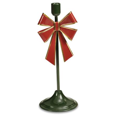 Fantin Porta Candela Verde con Fiocco Rosso, 14,3x14,3xH37,8 cm