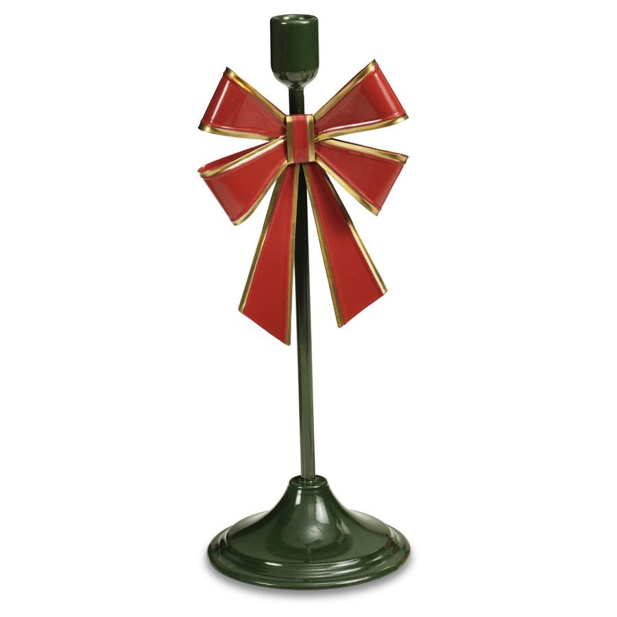 Fantin Porta Candela Verde con Fiocco Rosso, 14,3x14,3xH37,8 cm