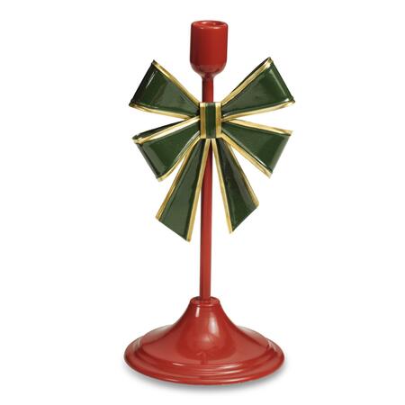 Fantin Porta Candela Rosso con Fiocco Verde, 14,3x14,3xH30,8 cm