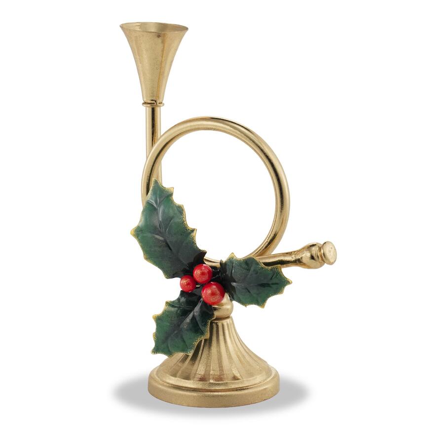 Fantin Porta Candela Trombetta Dorato con Agrifoglio, 20x10,5xH28 cm