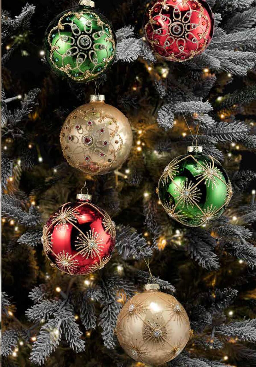 Fantin Collezione 4 Addobbi Palle in Vetro con Strass Oro, Ø10 cm — Red, Green o Gold