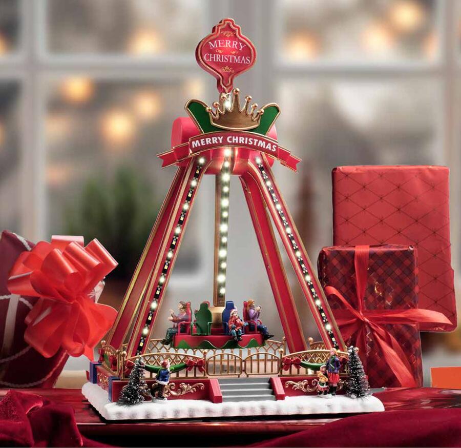 Fantin Giostra Altalena Boomerang Merry Christmas con Luci LED, Musica e Movimento - Poliresina 28,5x20,5xH45,5 cm