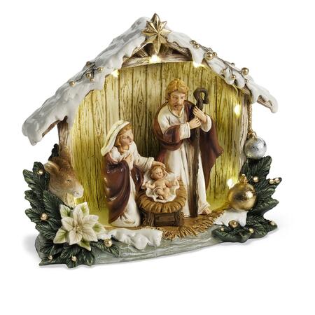 Fantin - Presepe Sacra Famiglia con Capanna e Luci LED, cm 17,5 x 7 x H15,8