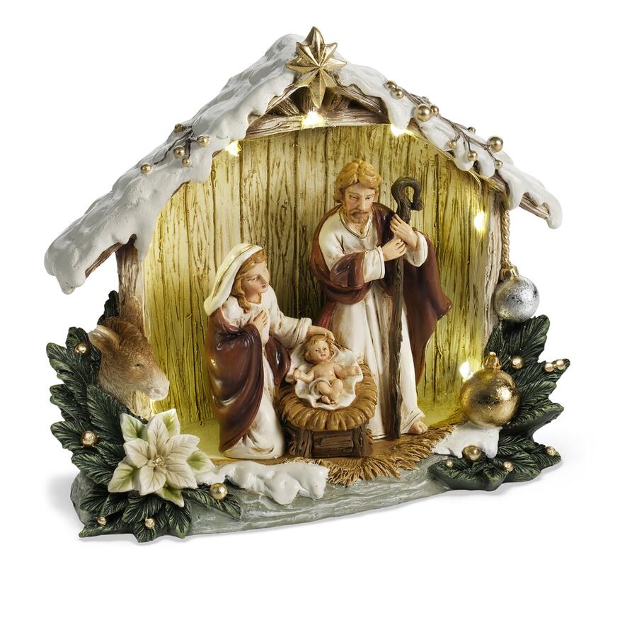 Fantin - Presepe Sacra Famiglia con Capanna e Luci LED, cm 17,5 x 7 x H15,8