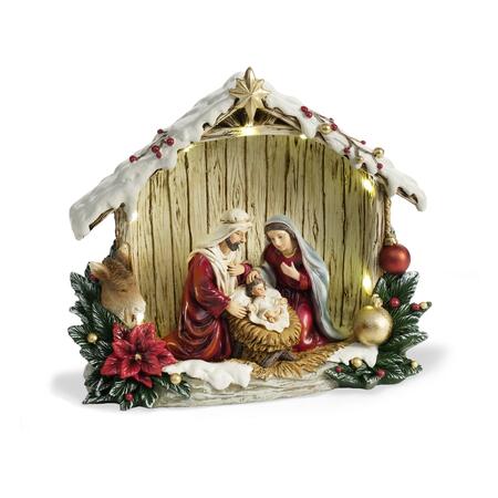 Fantin - Presepe Sacra Famiglia Colore con Capanna e Luci LED, cm 17,5 x 7 x H15,8