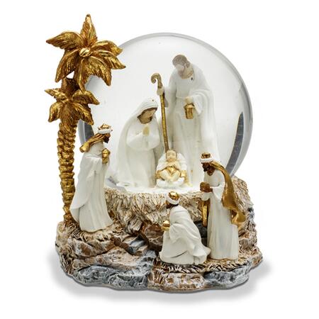Fantin - Palla di Neve Carillon Natività con Palma Oro e Re Magi, cm Ø14,8 x H17,5