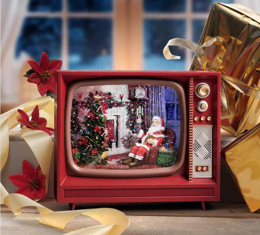 Fantin - TV Vintage Boule de Neige con Luci LED, Musica e Movimento, cm 24,8 x 6,6 x H21,3