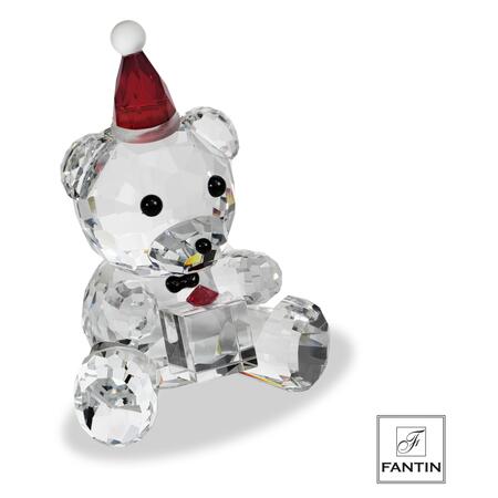 Fantin - Orsetto in Cristallo con Pacco Regalo, cm 9,5 x 9,5 x H13,5