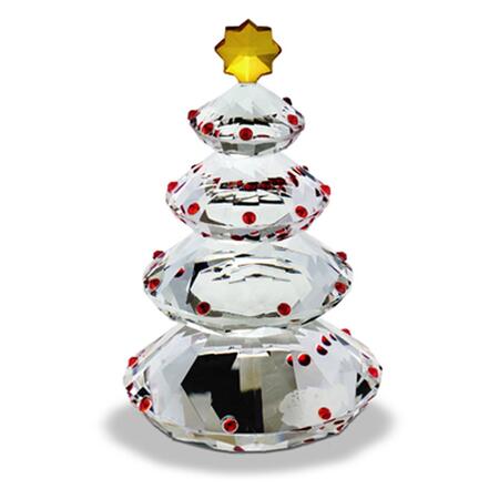 Fantin - Albero di Natale con Strass Rossi in Cristallo, cm 10x10xH16 e 12x12xH21