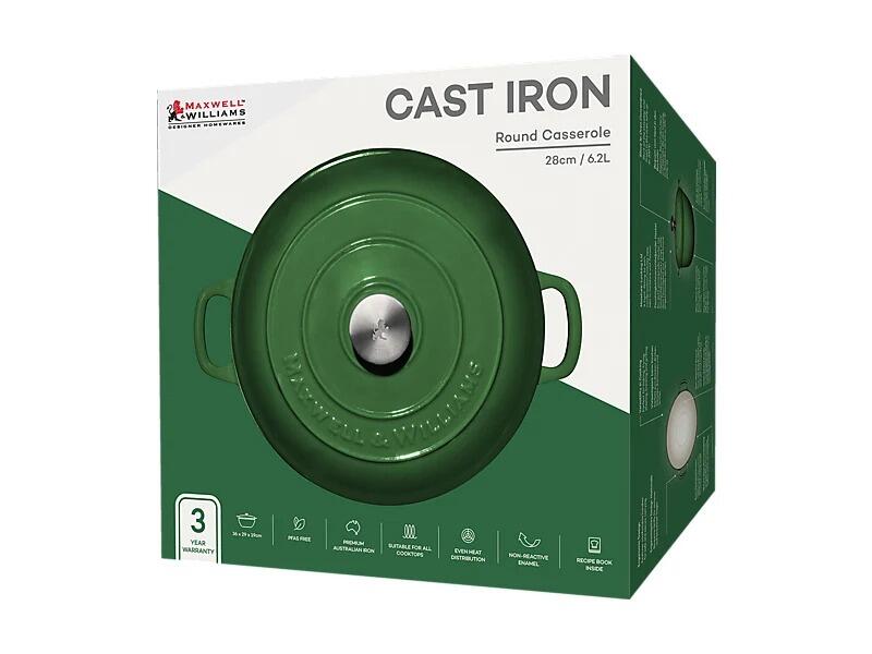 Maxwell & Williams - Casseruola Rotonda in Ghisa Cast Iron, Verde, 28cm/6,2L