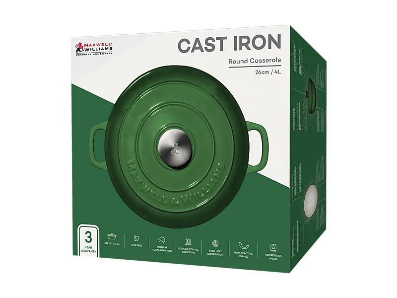 Maxwell & Williams - Casseruola Rotonda in Ghisa Cast Iron, Verde, 26cm/4L