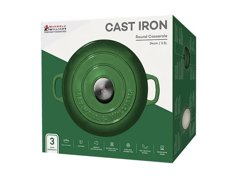 Maxwell & Williams - Casseruola Rotonda in Ghisa Cast Iron, Verde, 24cm/3,3L