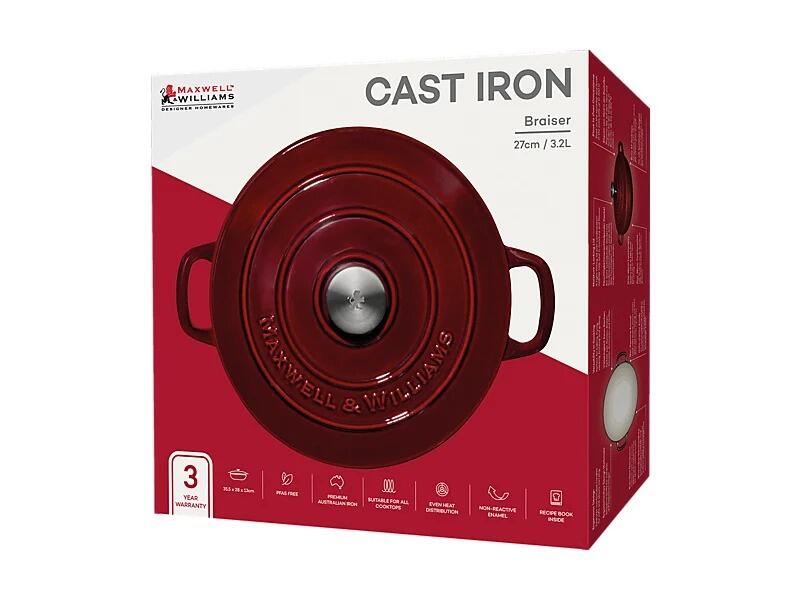 Maxwell & Williams - Braiser in Ghisa Cast Iron, Rossa, 27cm/3,2L