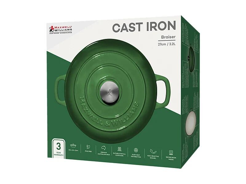 Maxwell & Williams - Braiser in Ghisa Cast Iron, Verde, 27cm/3,2L