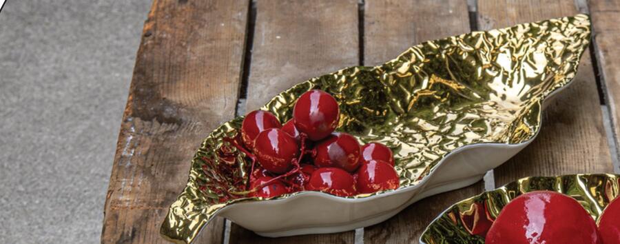 Livellara Milano - Piatto Portata a Foglia Oro Lucido, Collezione Doropak, 15x42cm