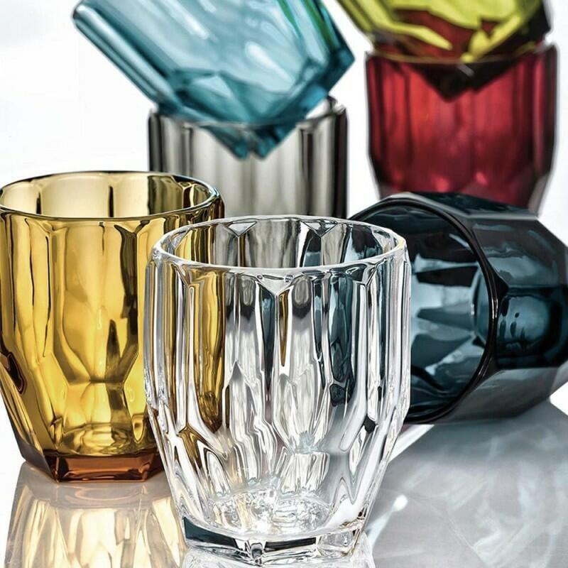 Livellara Milano - Set 6 Bicchieri Acqua Ice Verde, Vetro Soffiato Sfaccettato