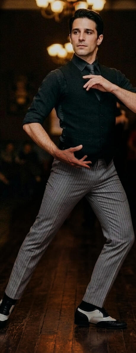PANTALONE GESSATO GRIGIO CHIARO DA TANGO E SOCIAL DANCE 7-0008
