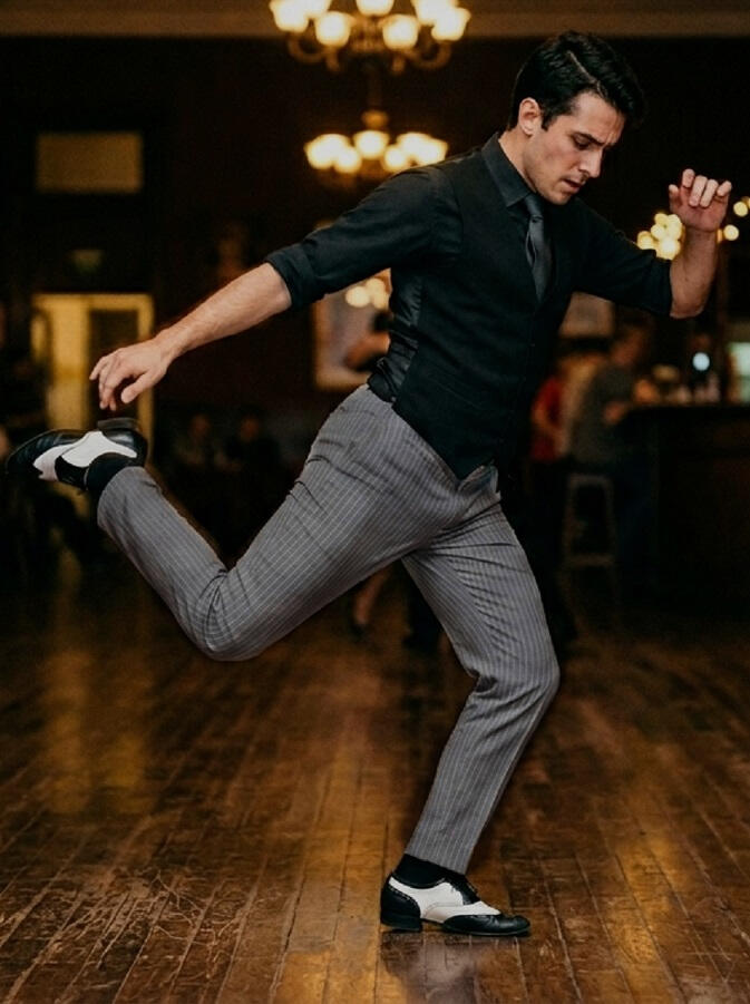 PANTALONE GESSATO GRIGIO CHIARO DA TANGO E SOCIAL DANCE 7-0008