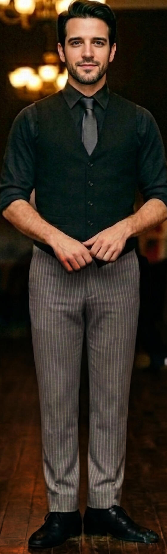 PANTALONE GESSATO GRIGIO CHIARO DA TANGO E SOCIAL DANCE 7-0008