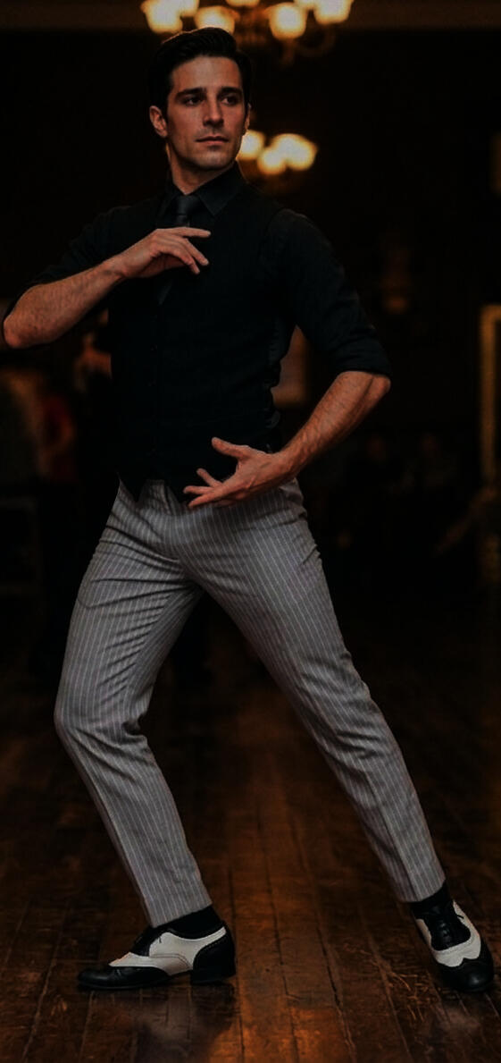 PANTALONE GESSATO GRIGIO CHIARO DA TANGO E SOCIAL DANCE 7-0008