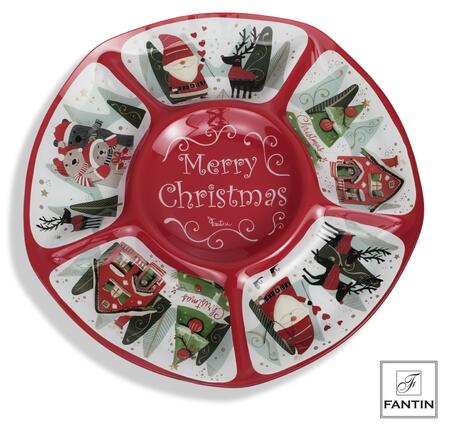 Fantin - Antipastiera 6 Scomparti Villaggio di Natale in Vetro, Ø36cm