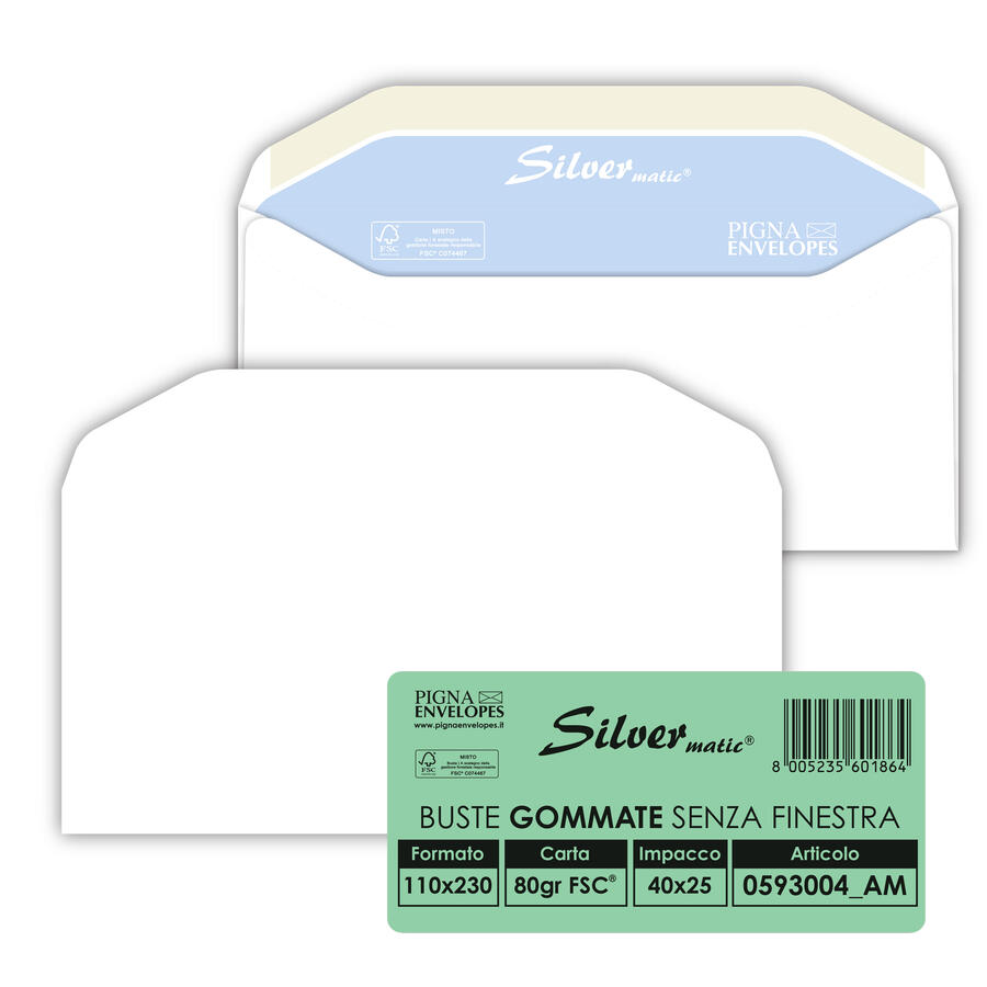 Buste Bianche Envelo SILVER MATIC FSCR gommate 80 gr PIGNA - conf. 25 pz